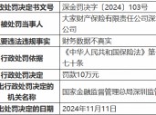 大家财险深圳分公司因财务数据不真实被罚10万元