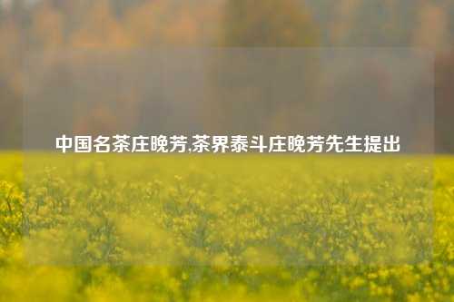 中国名茶庄晚芳,茶界泰斗庄晚芳先生提出