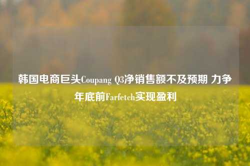 韩国电商巨头Coupang Q3净销售额不及预期 力争年底前Farfetch实现盈利