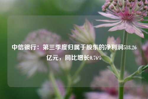 中信银行：第三季度归属于股东的净利润518.26亿元，同比增长0.76%