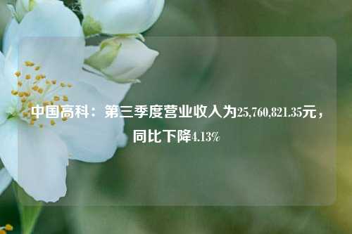 中国高科：第三季度营业收入为25,760,821.35元，同比下降4.13%